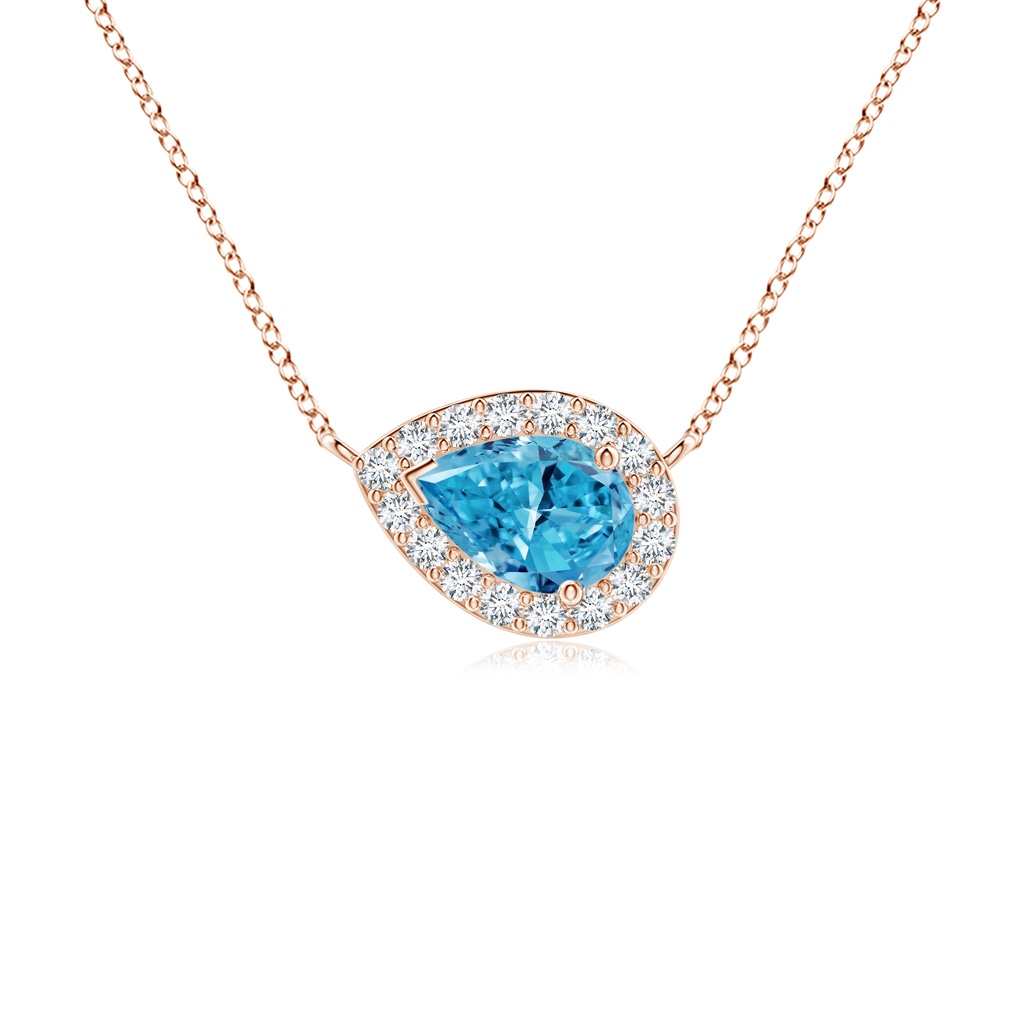 6x4mm AAAA Sideways Pear-Shaped Fancy Intense Blue Diamond Halo Pendant in Rose Gold