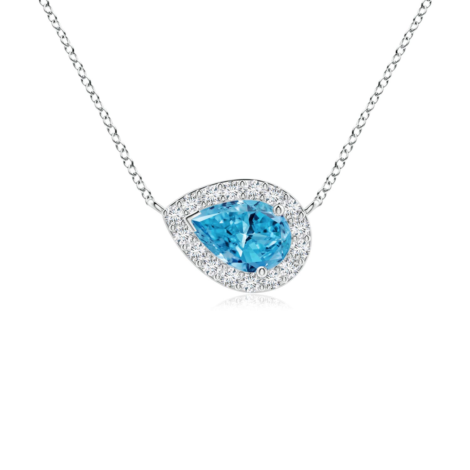Angara 0.5 CTW Sideways Pear-Shaped Fancy Intense Blue Diamond Halo Pendant in 14K White Gold
