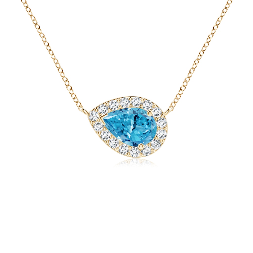 6x4mm AAAA Sideways Pear-Shaped Fancy Intense Blue Diamond Halo Pendant in Yellow Gold