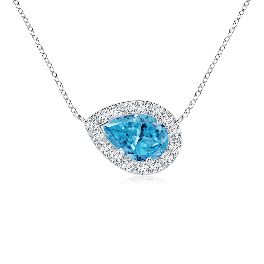 7x5mm AAAA Sideways Pear-Shaped Fancy Intense Blue Diamond Halo Pendant in White Gold