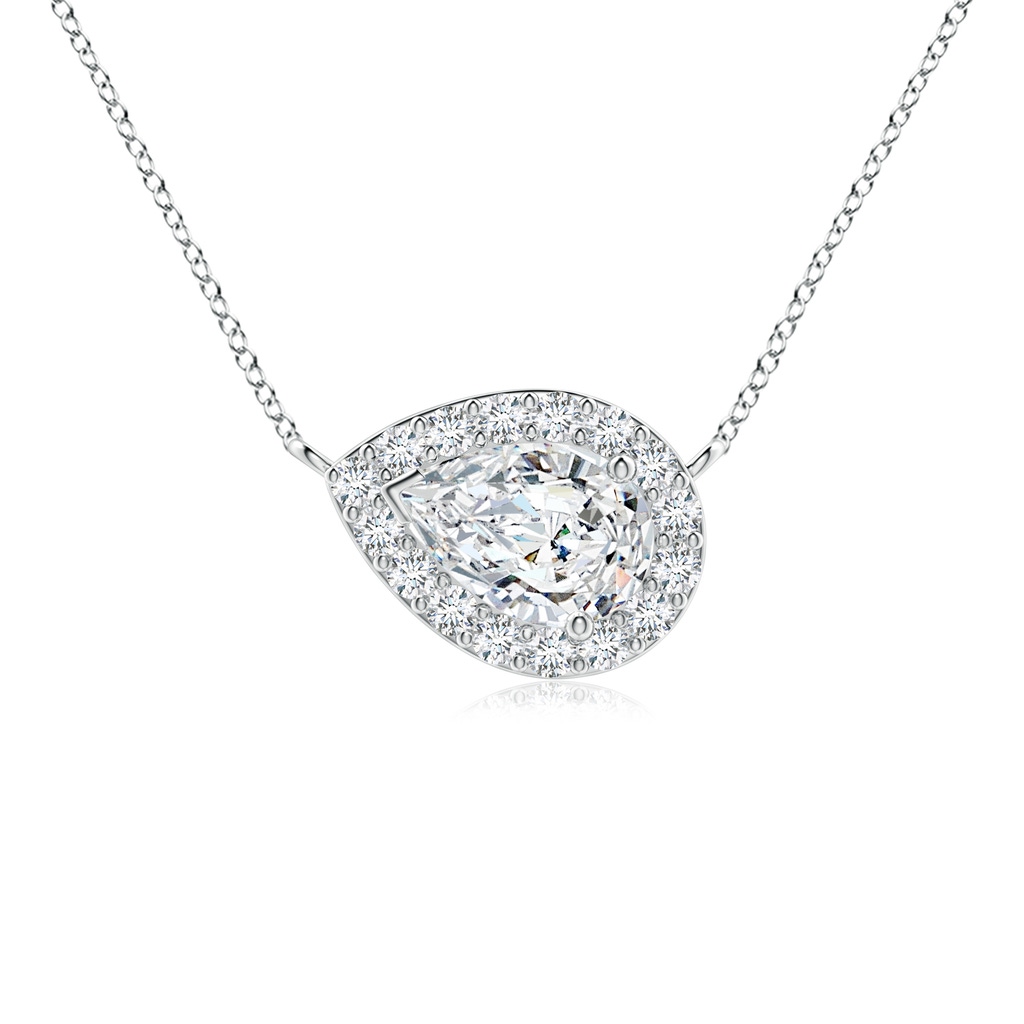 7x5mm GVS2 Sideways Pear-Shaped Diamond Halo Pendant in White Gold