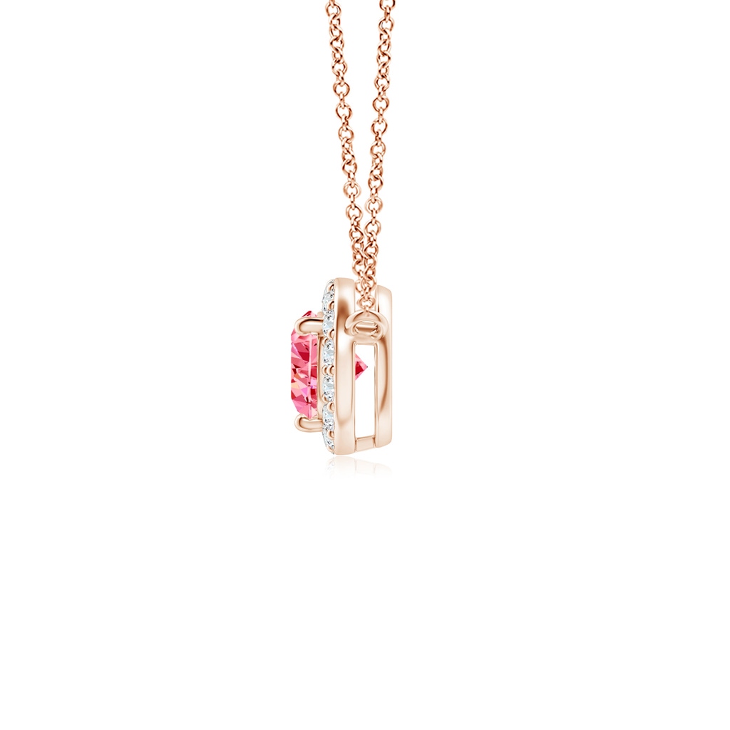 6x4mm AAAA Sideways Pear-Shaped Fancy Intense Pink Diamond Halo Pendant in Rose Gold - side 199