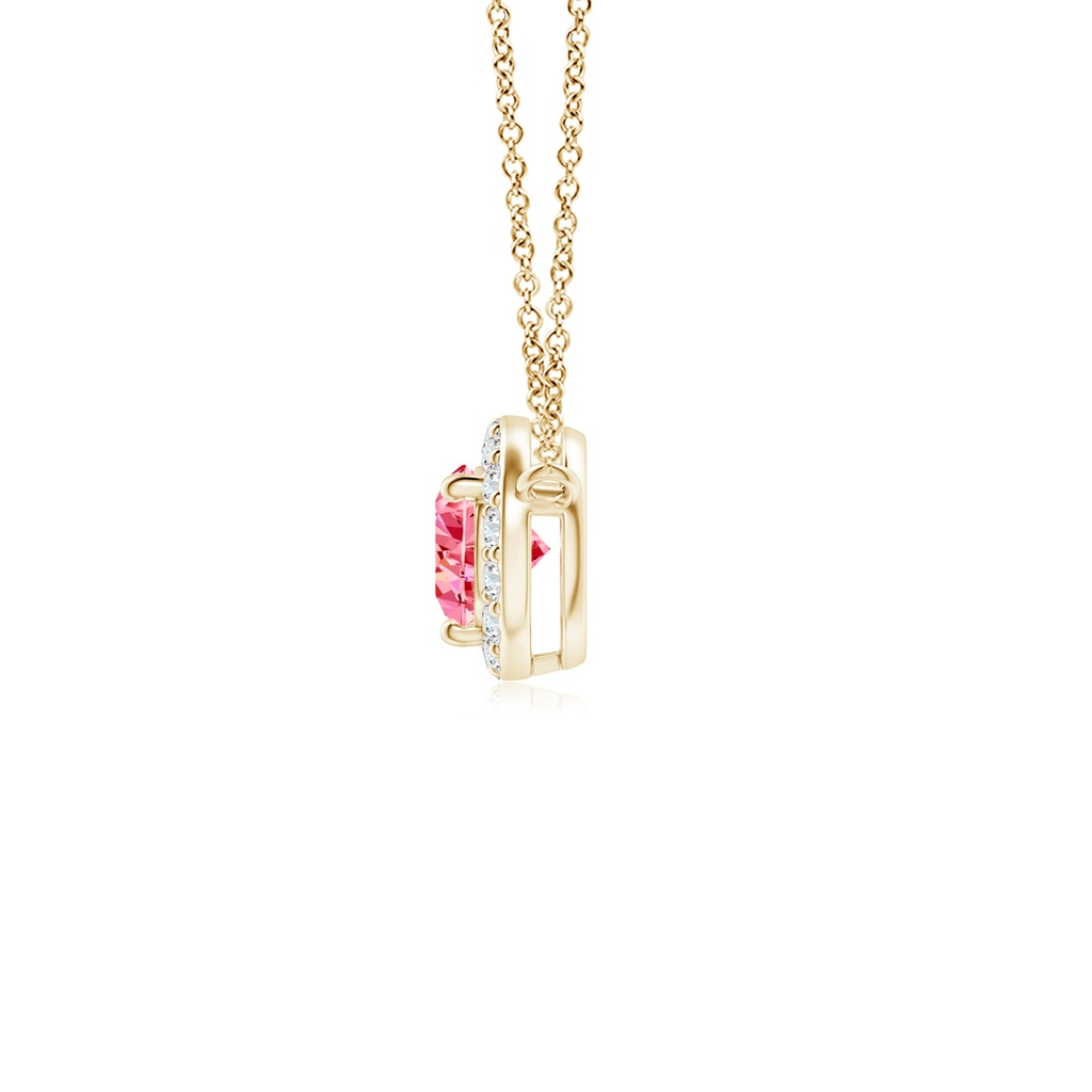6x4mm AAAA Sideways Pear-Shaped Fancy Intense Pink Diamond Halo Pendant in Yellow Gold - side 199