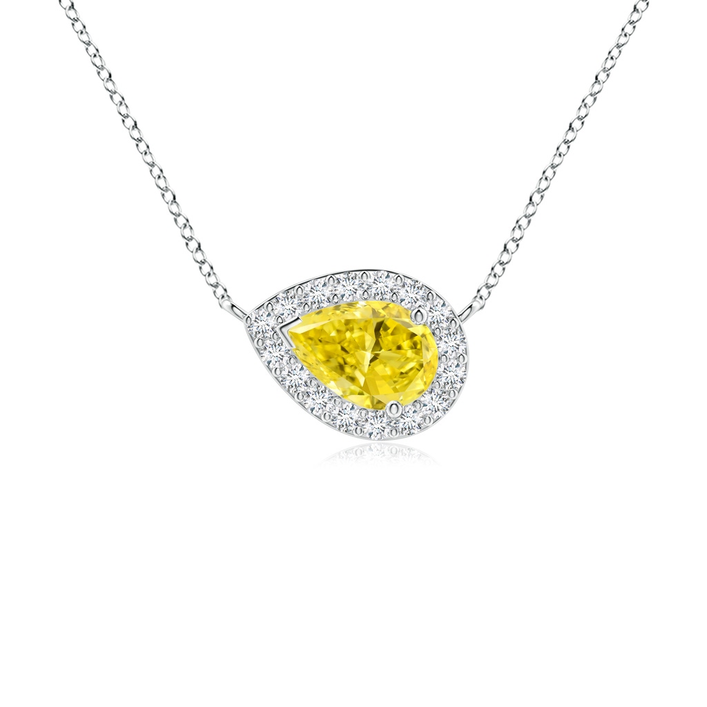 6x4mm AAAA Sideways Pear-Shaped Fancy Intense Yellow Diamond Halo Pendant in P950 Platinum