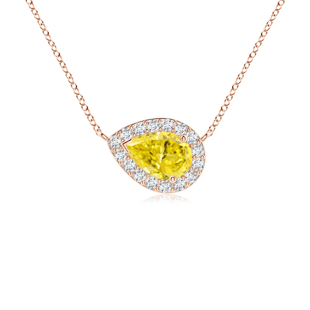 6x4mm AAAA Sideways Pear-Shaped Fancy Intense Yellow Diamond Halo Pendant in Rose Gold