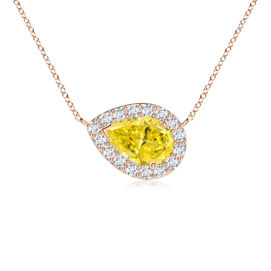7x5mm AAAA Sideways Pear-Shaped Fancy Intense Yellow Diamond Halo Pendant in Rose Gold 