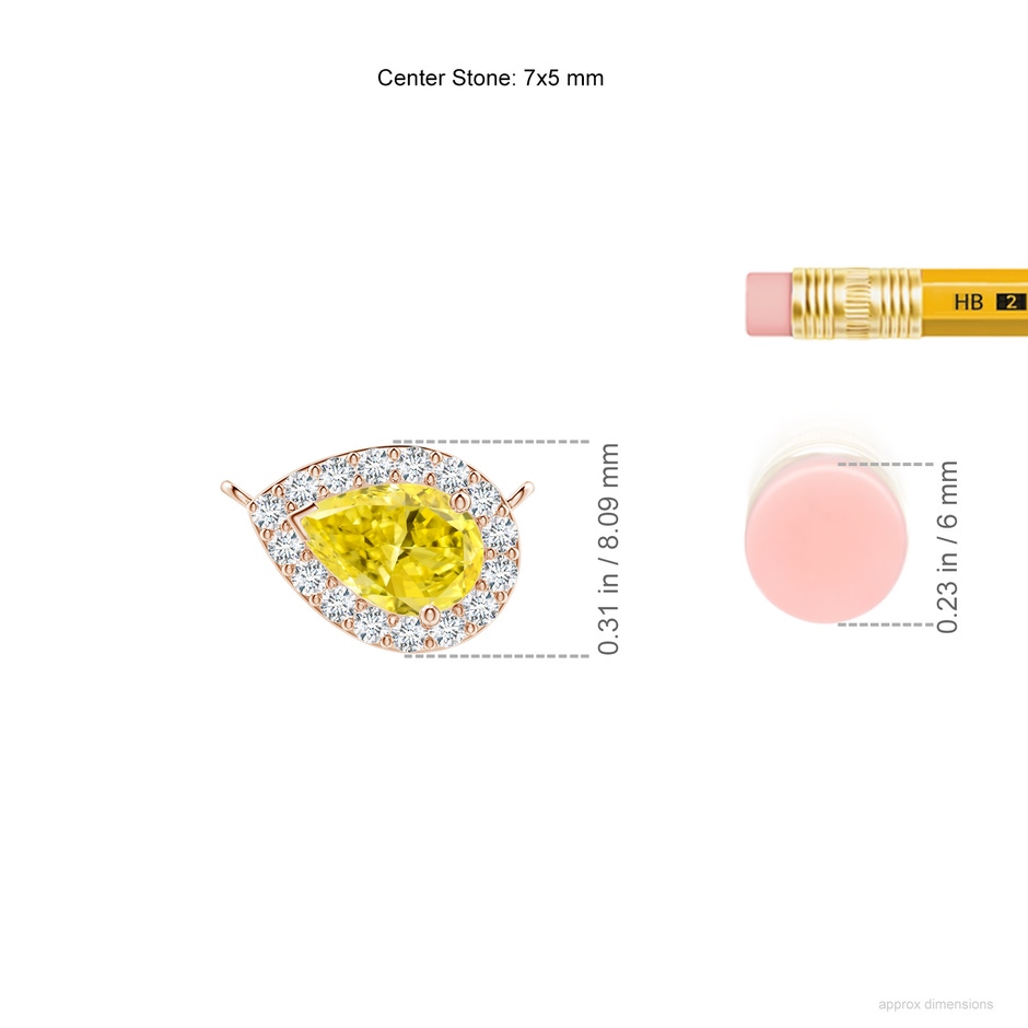 7x5mm AAAA Sideways Pear-Shaped Fancy Intense Yellow Diamond Halo Pendant in Rose Gold ruler