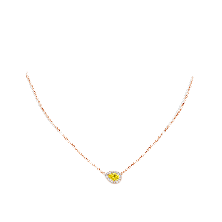 7x5mm AAAA Sideways Pear-Shaped Fancy Intense Yellow Diamond Halo Pendant in Rose Gold pen