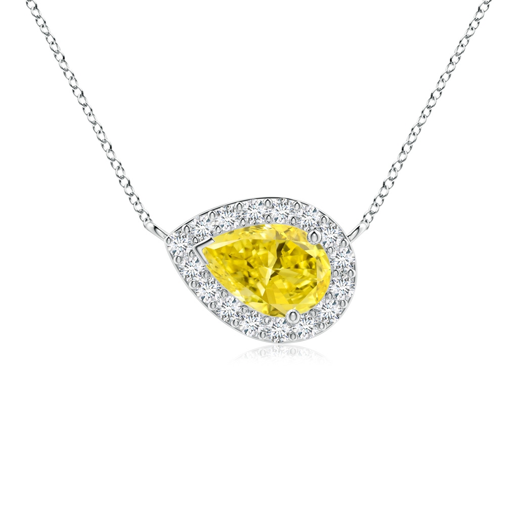 7x5mm AAAA Sideways Pear-Shaped Fancy Intense Yellow Diamond Halo Pendant in White Gold