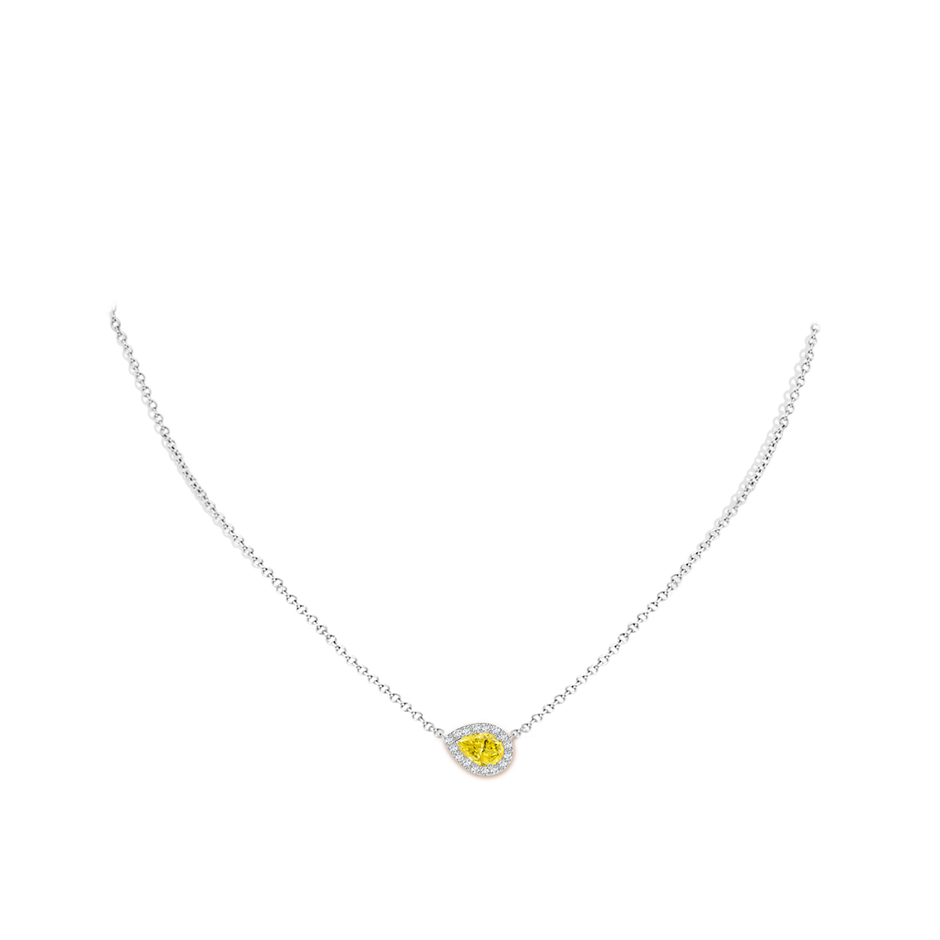 7x5mm AAAA Sideways Pear-Shaped Fancy Intense Yellow Diamond Halo Pendant in White Gold pen