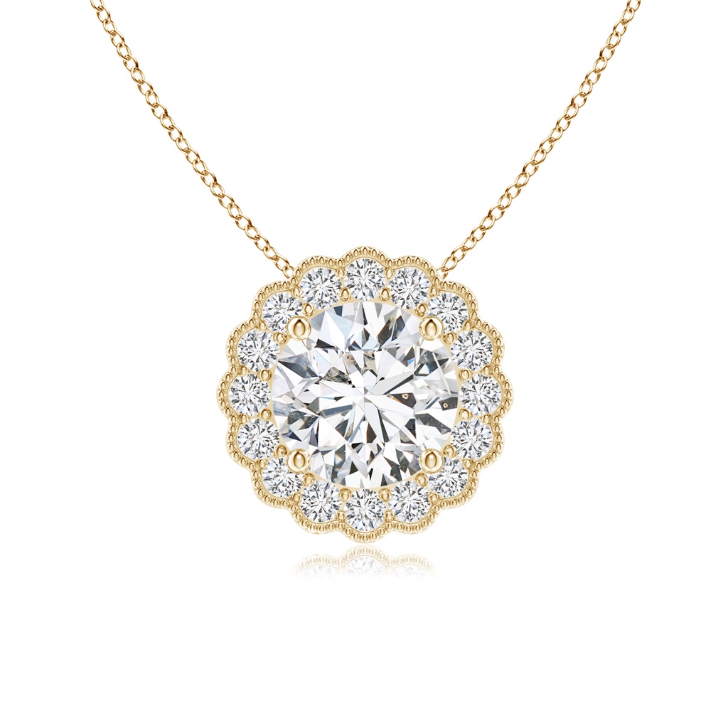 5.5mm HSI2 Round Diamond Floral Halo Pendant with Milgrain in Yellow Gold