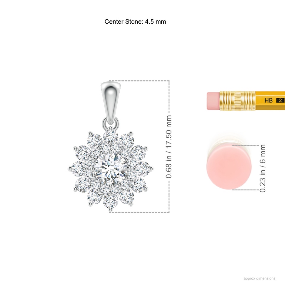 4.5mm GVS2 Floral Double Halo Diamond Pendant in White Gold Ruler
