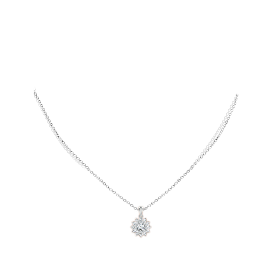 4.5mm GVS2 Floral Double Halo Diamond Pendant in White Gold Body-Neck