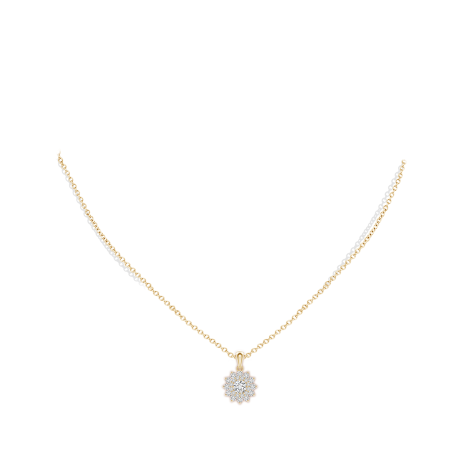 4.5mm HSI2 Floral Double Halo Diamond Pendant in Yellow Gold body-neck