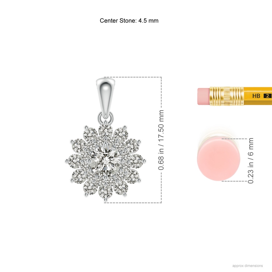 4.5mm KI3 Floral Double Halo Diamond Pendant in White Gold ruler