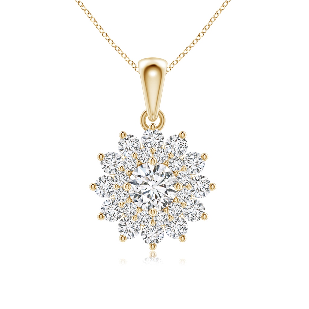 5.4mm HSI2 Floral Double Halo Diamond Pendant in Yellow Gold