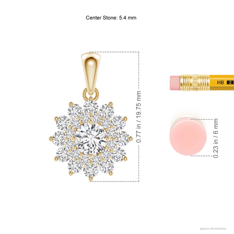 5.4mm HSI2 Floral Double Halo Diamond Pendant in Yellow Gold ruler