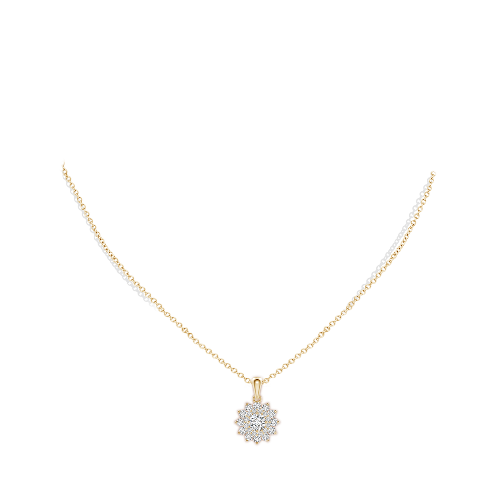 5.4mm HSI2 Floral Double Halo Diamond Pendant in Yellow Gold Body-Neck