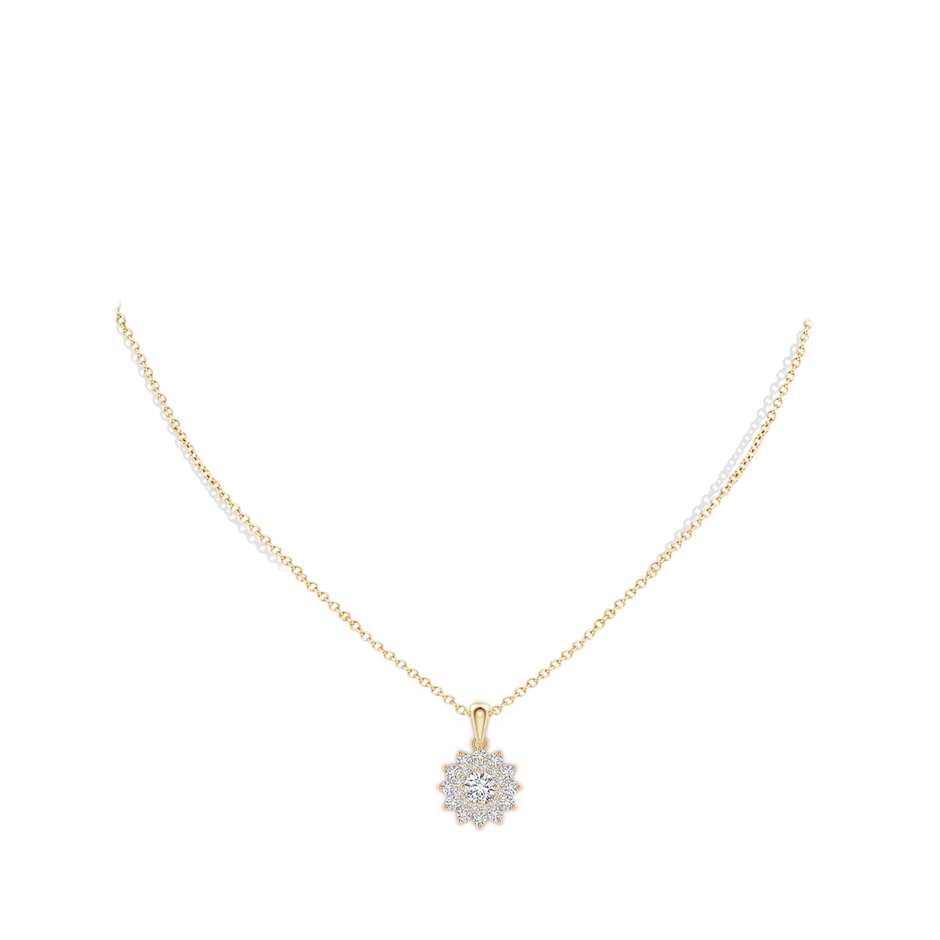 5.4mm HSI2 Floral Double Halo Diamond Pendant in Yellow Gold body-neck