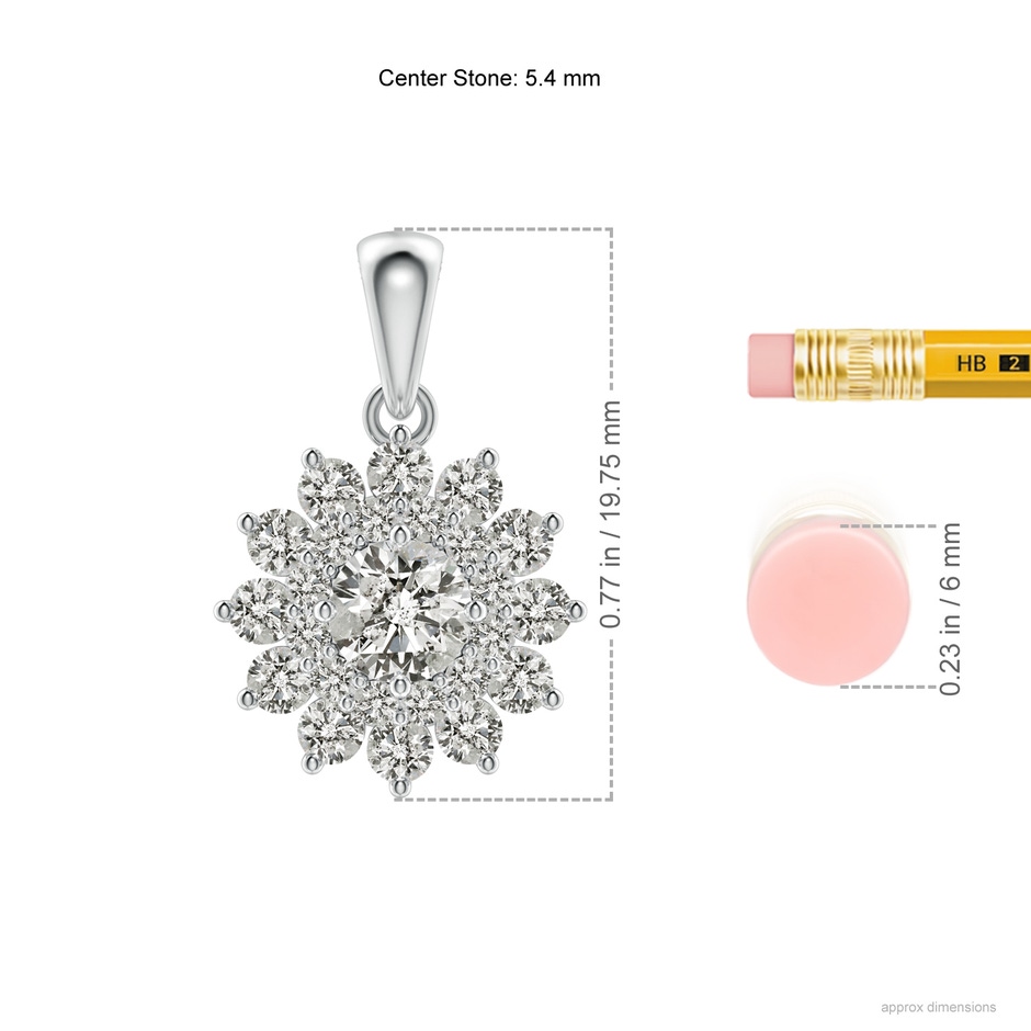 5.4mm KI3 Floral Double Halo Diamond Pendant in White Gold ruler