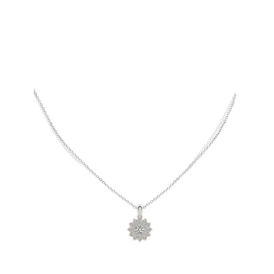 5.4mm KI3 Floral Double Halo Diamond Pendant in White Gold body-neck