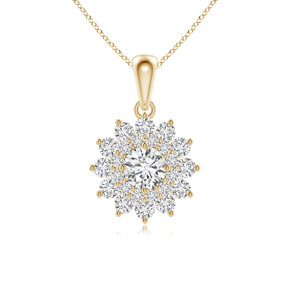 5mm HSI2 Floral Double Halo Diamond Pendant in Yellow Gold 