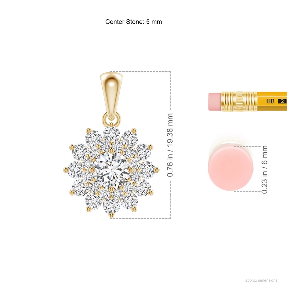 5mm HSI2 Floral Double Halo Diamond Pendant in Yellow Gold ruler