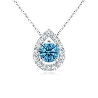 4.6mm AAAA Floating Round Fancy Intense Blue Diamond Pendant with Pear-Shaped Halo in P950 Platinum
