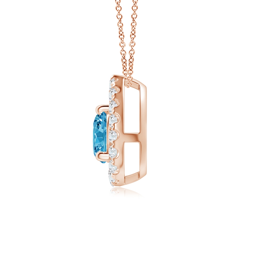 4.6mm AAAA Floating Round Fancy Intense Blue Diamond Pendant with Pear-Shaped Halo in Rose Gold - side 199