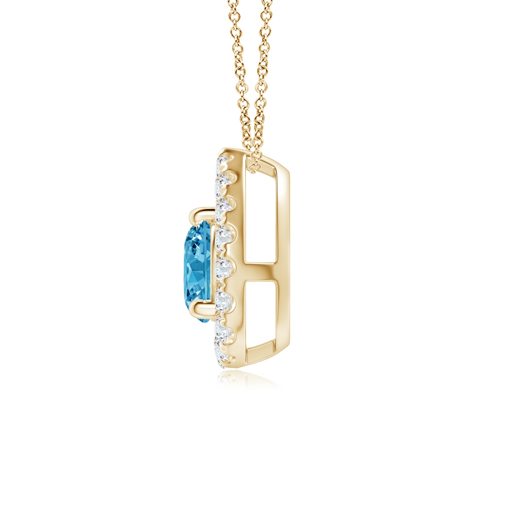 4.6mm AAAA Floating Round Fancy Intense Blue Diamond Pendant with Pear-Shaped Halo in Yellow Gold - side 199