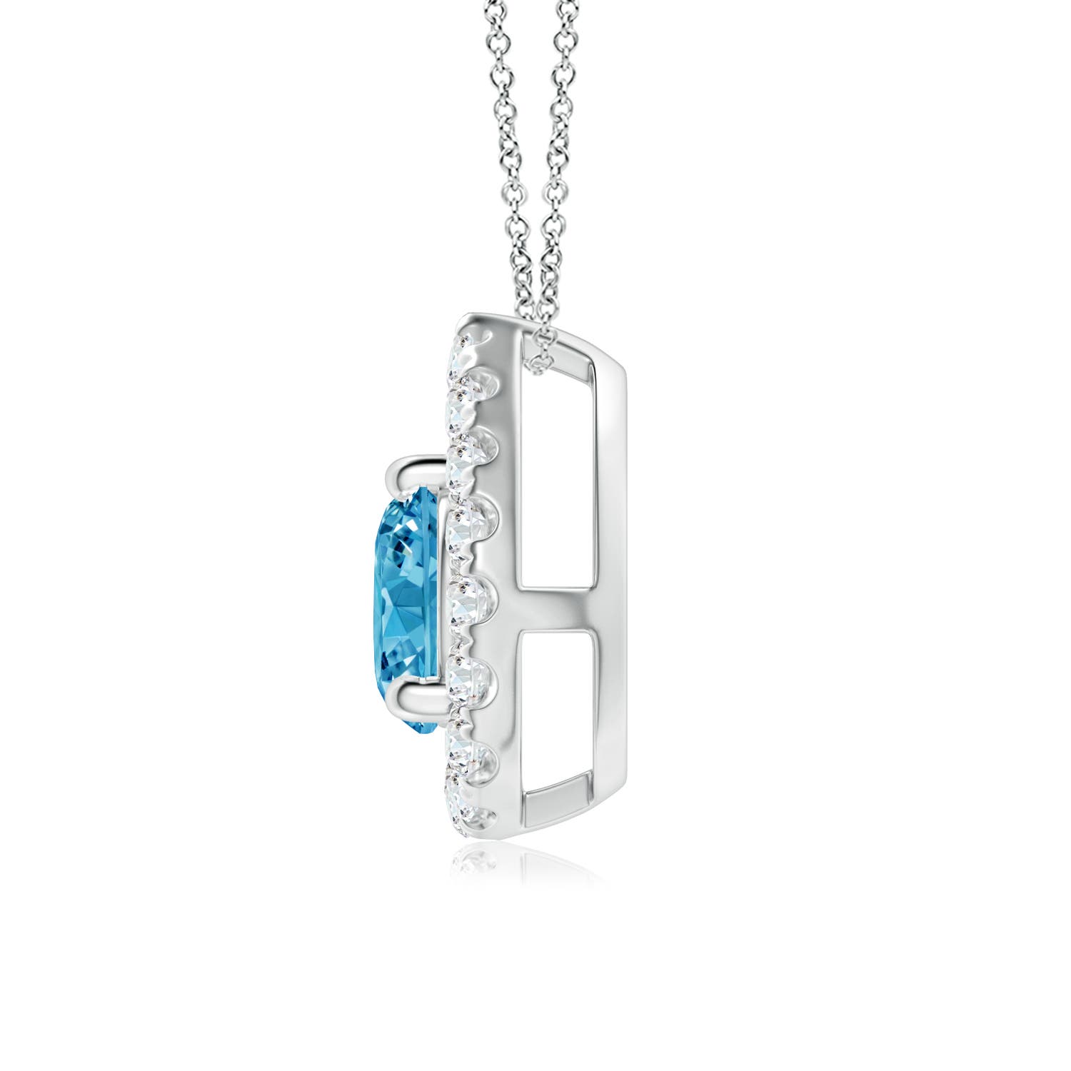5.2mm AAAA Floating Round Fancy Intense Blue Diamond Pendant with Pear-Shaped Halo in 18K White Gold