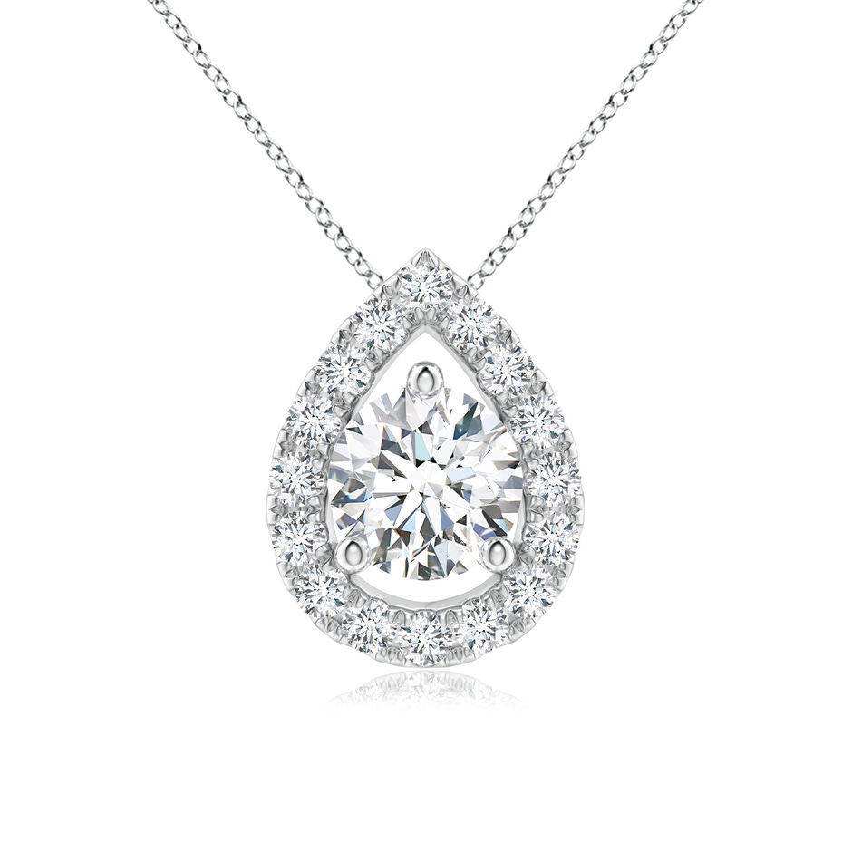 5.2mm GVS2 Floating Round Diamond Pendant with Pear-Shaped Halo in White Gold 