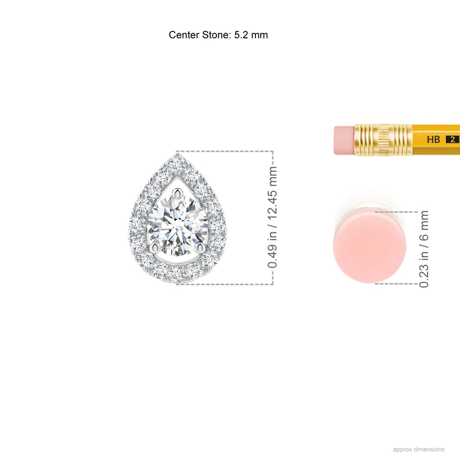 5.2mm GVS2 Floating Round Diamond Pendant with Pear-Shaped Halo in White Gold ruler