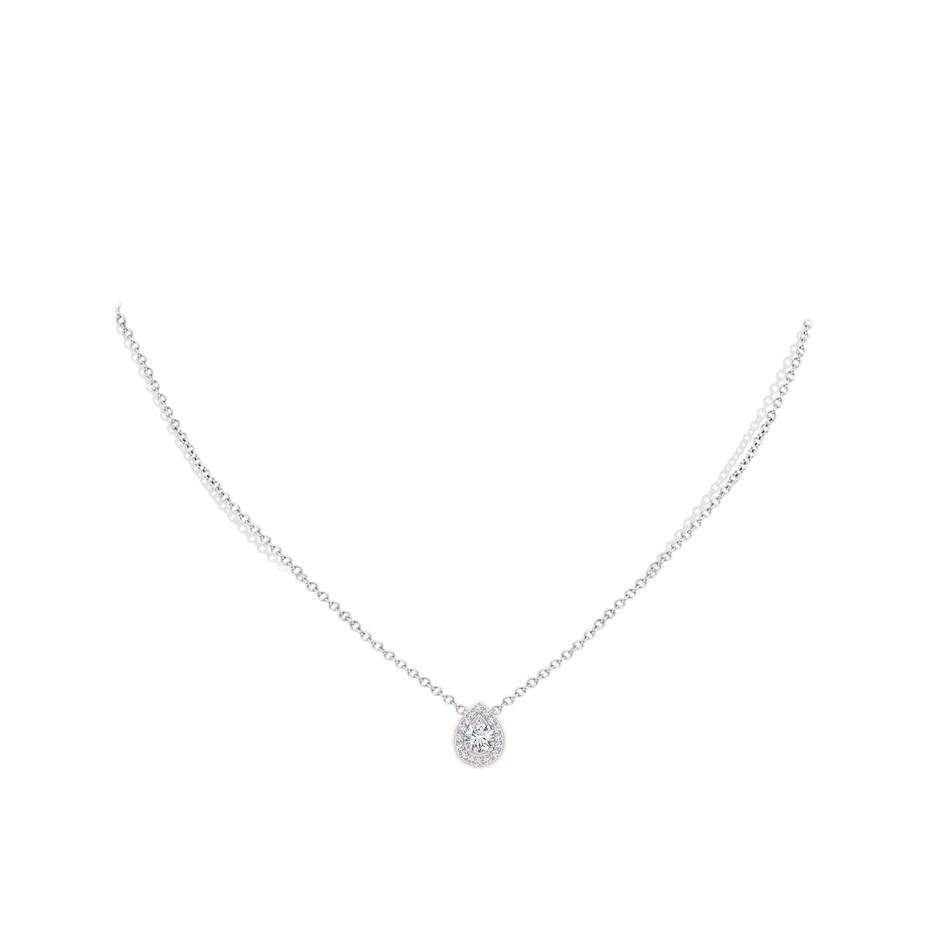 5.2mm GVS2 Floating Round Diamond Pendant with Pear-Shaped Halo in White Gold body-neck