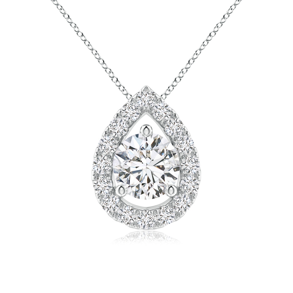 5.2mm HSI2 Floating Round Diamond Pendant with Pear-Shaped Halo in White Gold