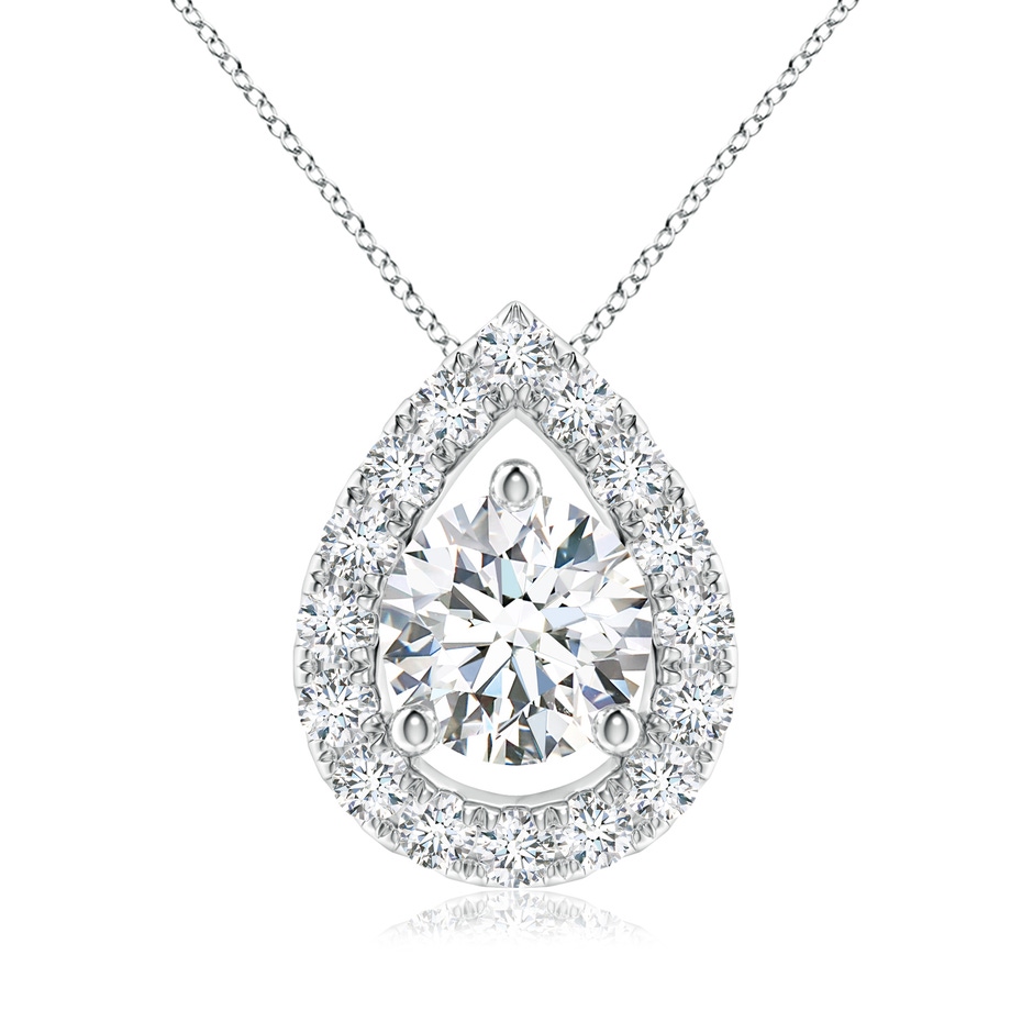 6mm GVS2 Floating Round Diamond Pendant with Pear-Shaped Halo in White Gold 