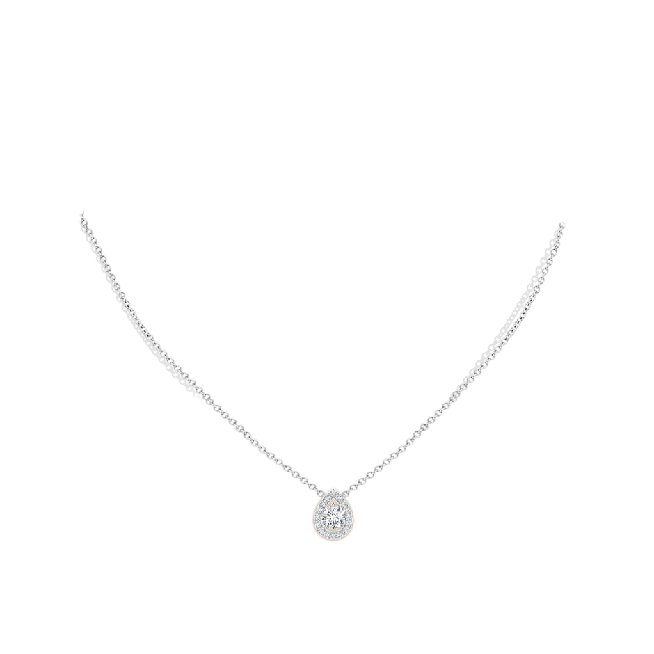 6mm GVS2 Floating Round Diamond Pendant with Pear-Shaped Halo in White Gold body-neck