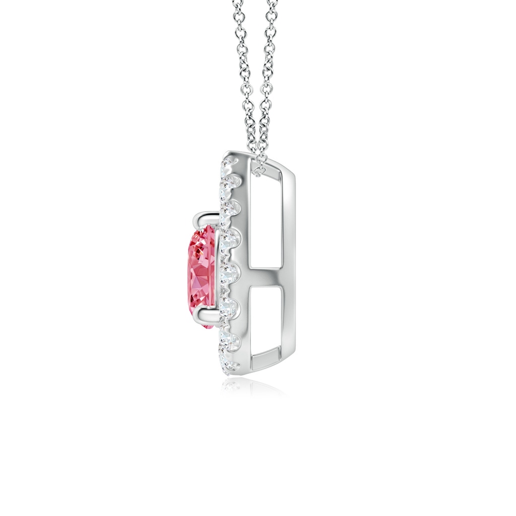 4.6mm AAAA Floating Round Fancy Intense Pink Diamond Pendant with Pear-Shaped Halo in P950 Platinum - side 199
