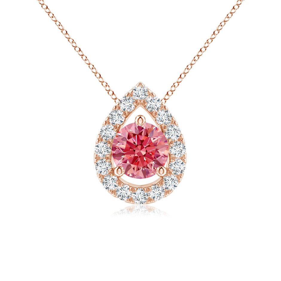 4.6mm AAAA Floating Round Fancy Intense Pink Diamond Pendant with Pear-Shaped Halo in Rose Gold 