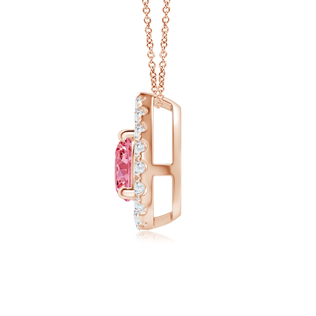 4.6mm AAAA Floating Round Fancy Intense Pink Diamond Pendant with Pear-Shaped Halo in Rose Gold - side 199