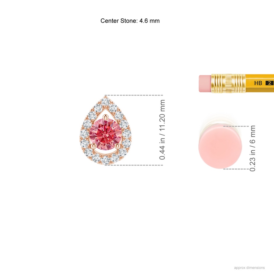 4.6mm AAAA Floating Round Fancy Intense Pink Diamond Pendant with Pear-Shaped Halo in Rose Gold ruler
