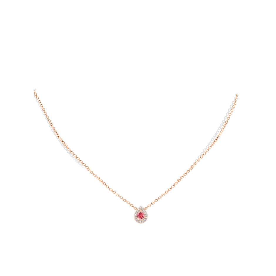 4.6mm AAAA Floating Round Fancy Intense Pink Diamond Pendant with Pear-Shaped Halo in Rose Gold pen