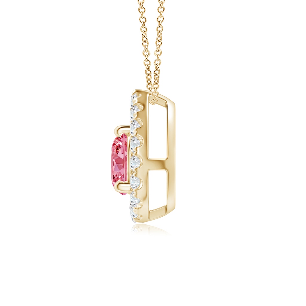 4.6mm AAAA Floating Round Fancy Intense Pink Diamond Pendant with Pear-Shaped Halo in Yellow Gold - side 199