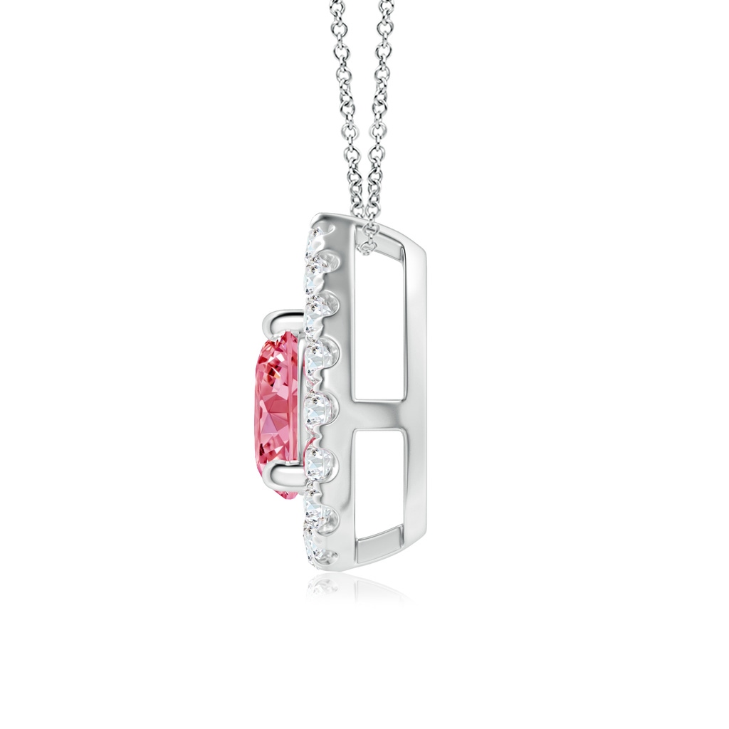 5.2mm AAAA Floating Round Fancy Intense Pink Diamond Pendant with Pear-Shaped Halo in White Gold - side 199