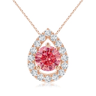 6mm AAAA Floating Round Fancy Intense Pink Diamond Pendant with Pear-Shaped Halo in Rose Gold