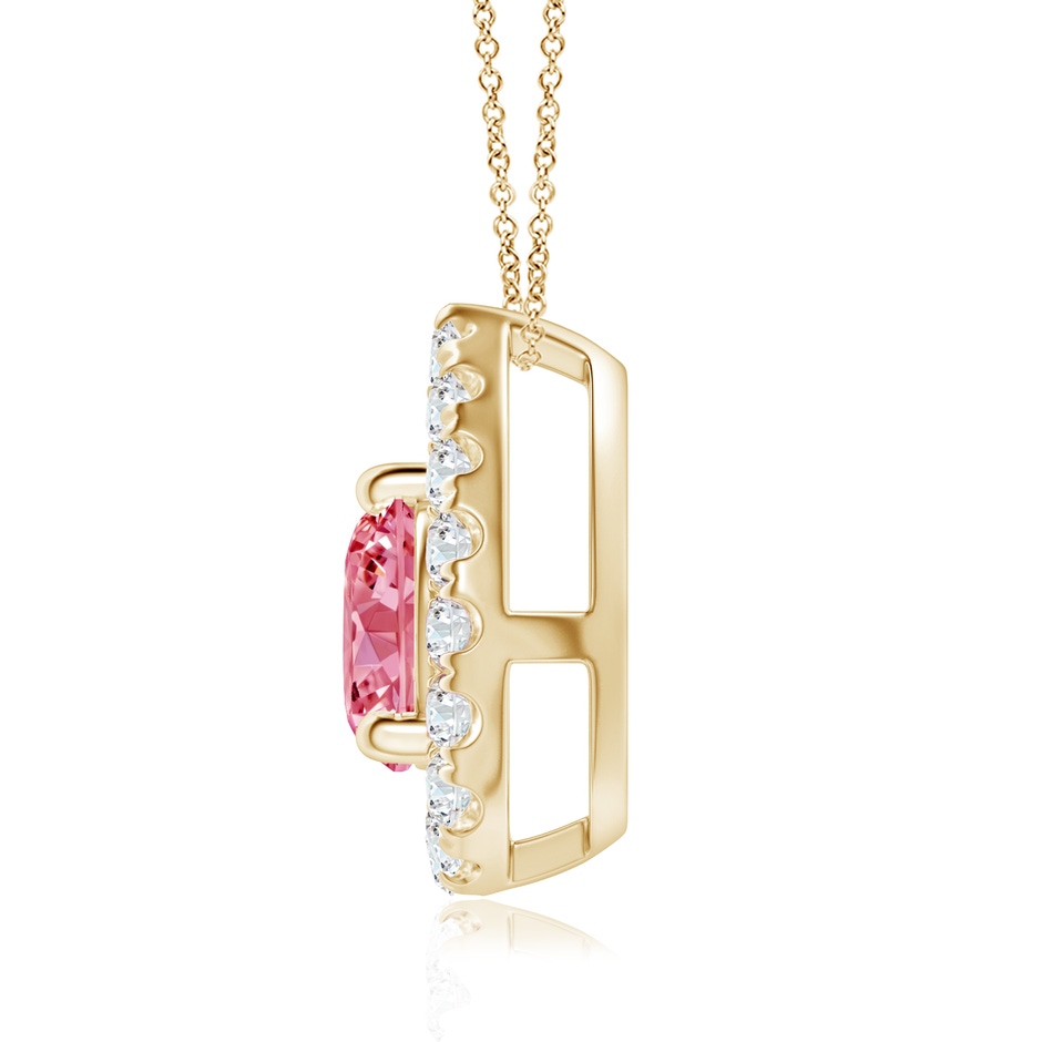 6mm AAAA Floating Round Fancy Intense Pink Diamond Pendant with Pear-Shaped Halo in Yellow Gold side 199