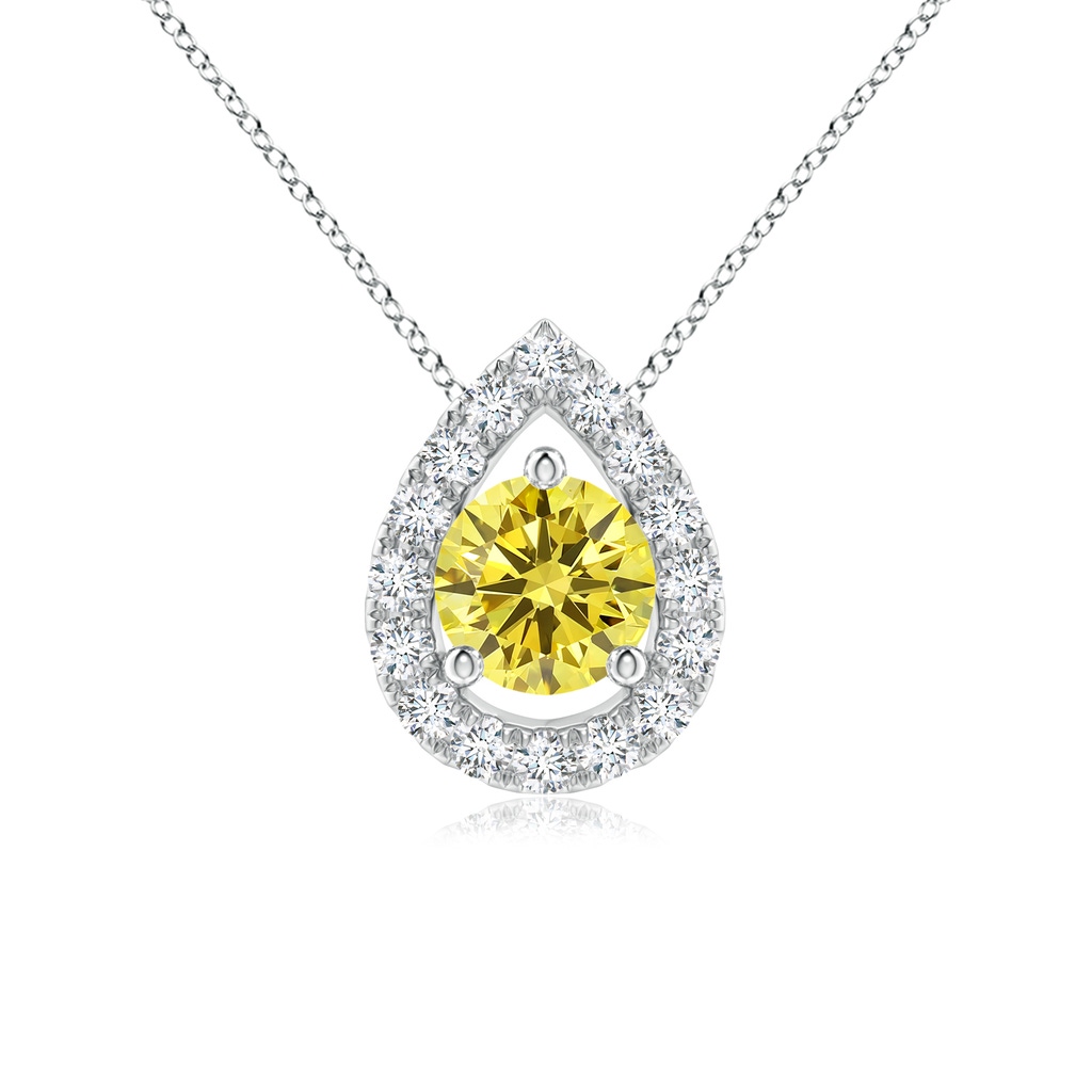 4.6mm AAAA Floating Round Fancy Intense Yellow Diamond Pendant with Pear-Shaped Halo in P950 Platinum