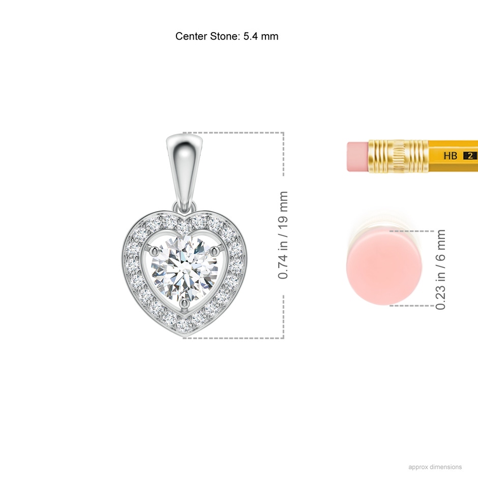 5.4mm GVS2 Round Diamond Pendant with Heart-Shaped Halo in White Gold ruler