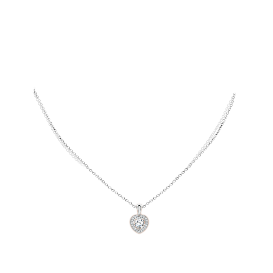 5.4mm GVS2 Round Diamond Pendant with Heart-Shaped Halo in White Gold body-neck