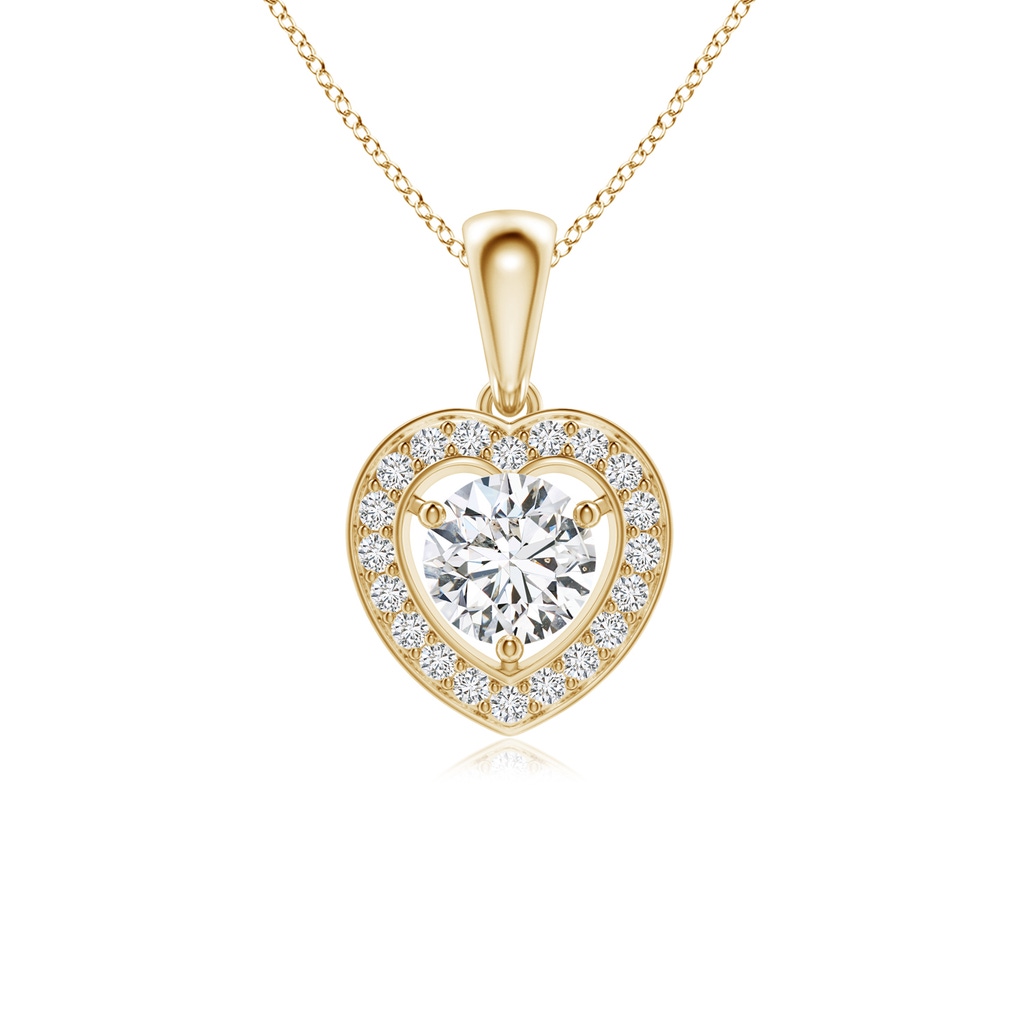 5.4mm HSI2 Round Diamond Pendant with Heart-Shaped Halo in Yellow Gold 
